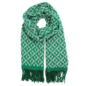 Ladies Zelly Reversible Abstract Heart Scarf with Scarf Pin- Green