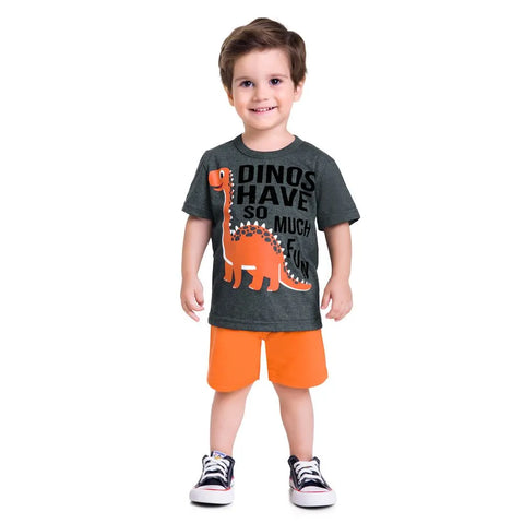 Kyly Boy's Set T-shirt + Bermuda 112141 Dinos R Fun Grey