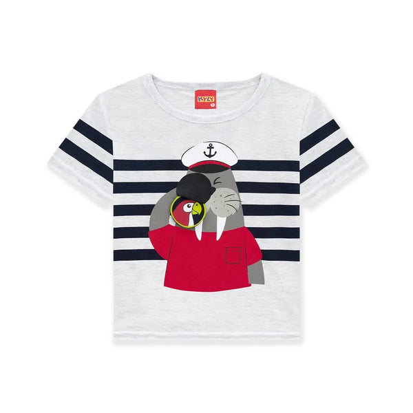Kyly Boy's Set T-shirt + Bermuda 112653 Captain Walrus Heather-Red