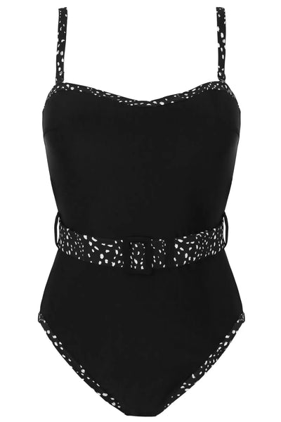 Pour Moi Rhodes Belted Removable Straps Tummy Control Swimsuit - Black/White