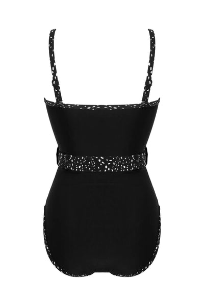 Pour Moi Rhodes Belted Removable Straps Tummy Control Swimsuit - Black/White