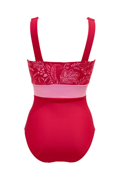 Pour Moi Palm Springs Colour Block Tummy Control Swimsuit - Red/Pink