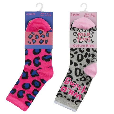 GIRLS 3 PACK COTTON RICH ANKLE SOCKS 43B678  Wild Thing