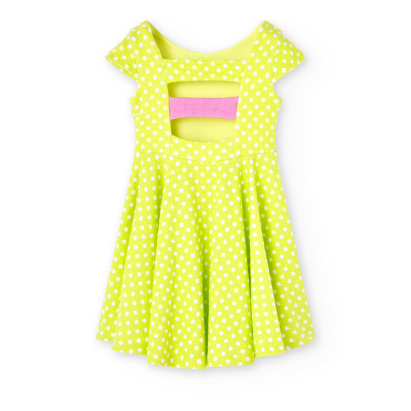 Boboli Girl's Knit dress polka dot print Yellow 728210