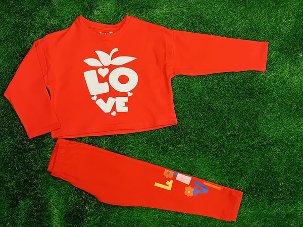 Losan Girl's Sweat Shirt -Red-Love LKGAP0202_24001