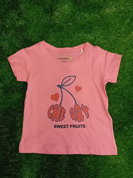 Losan Girl's Cotton TShirt -Pink-Cherry Sweet Fruits LKGAP0303_24002