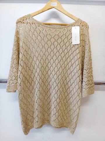 Vivi Moda Ladies Batwing One Size Crocheted Metallic Knit Top VM02469