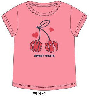 Losan Girl's Cotton TShirt -Pink-Cherry Sweet Fruits LKGAP0303_24002