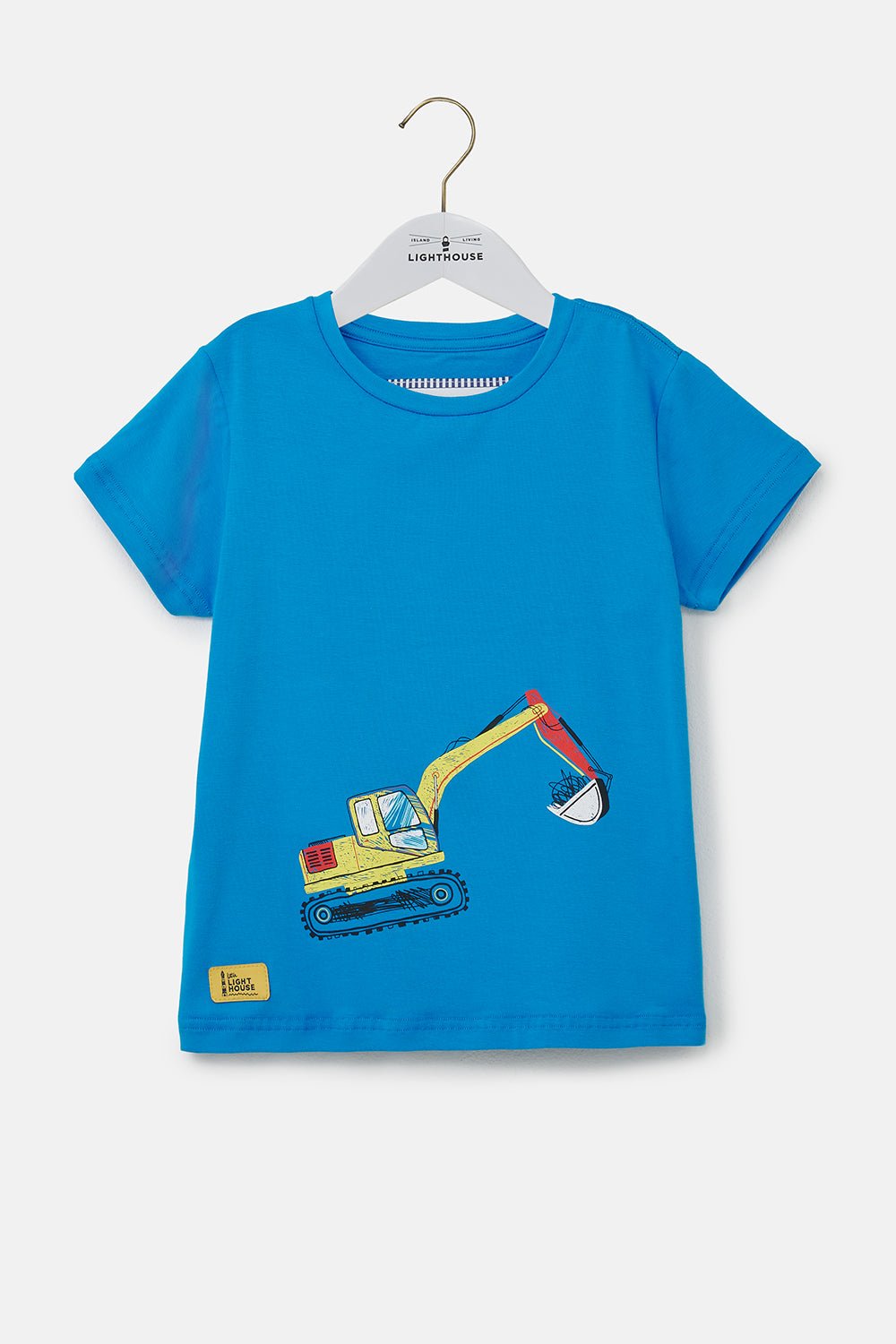 Little Lighthouse Boy's Oliver Short Sleeve Top Blue Construction Print