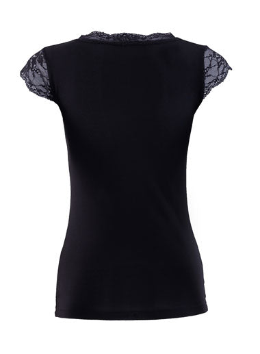 Black Spade Comfort Classics Lace V Neck Singlet 1348 Black