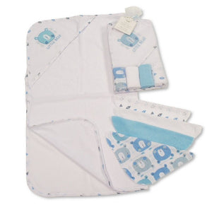 Snuggle Baby Hooded Towel & 4 Wash Cloths Set Bear- GP-25-1058 Sky