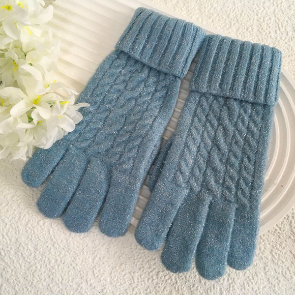 Ladies  Knitted Glove with a Turned Back Ribbed Wrist G3035