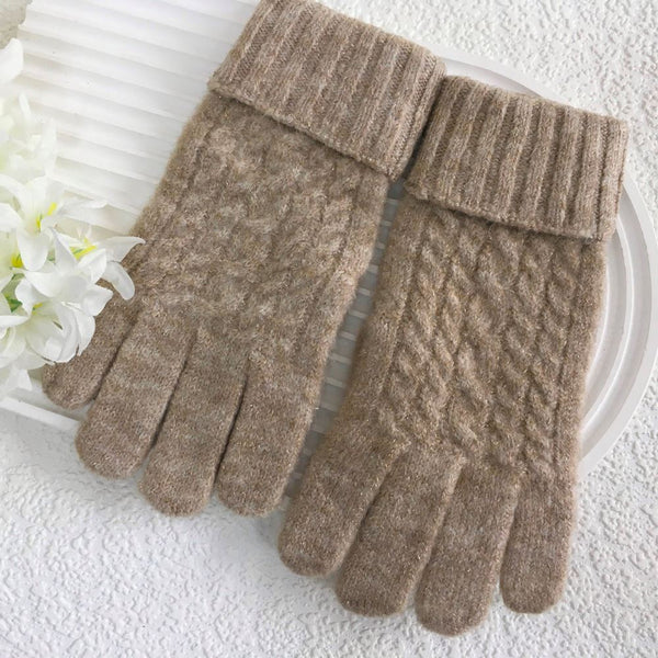 Ladies  Knitted Glove with a Turned Back Ribbed Wrist G3035