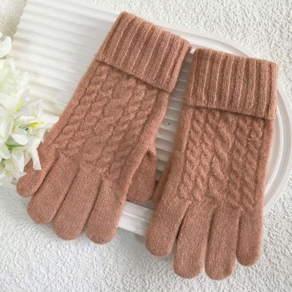 Ladies  Knitted Glove with a Turned Back Ribbed Wrist G3035