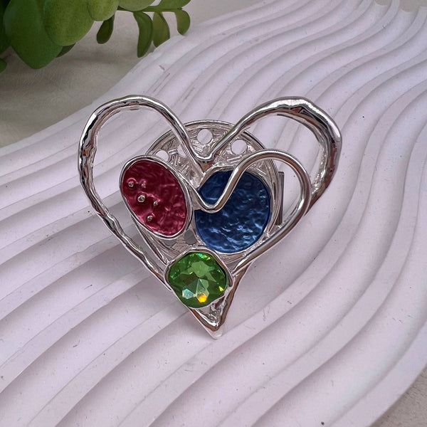 Ladies Magnetic Brooch  Heart with Coloured Disks XZ-2512
