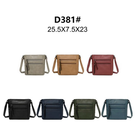 Ladies Small  PU Crossbody Bag with Double Zipped Lines D381