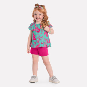 Kyly  Girls' TShirt & Shorts Set 1000231 " At The Beach" Turquoise Fuchsia