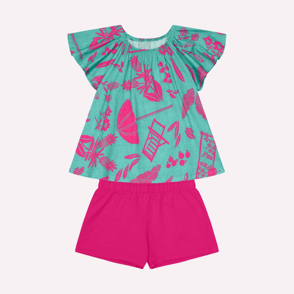 Kyly  Girls' TShirt & Shorts Set 1000231 " At The Beach" Turquoise Fuchsia