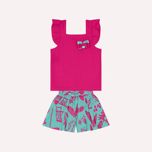 Kyly  Girls' TShirt & Shorts Set 1000239 "At the Beach" Fuchsia Turquoise