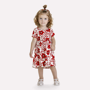 Kyly  Girls' Dress 1000508 "Large Floral Print" White Red