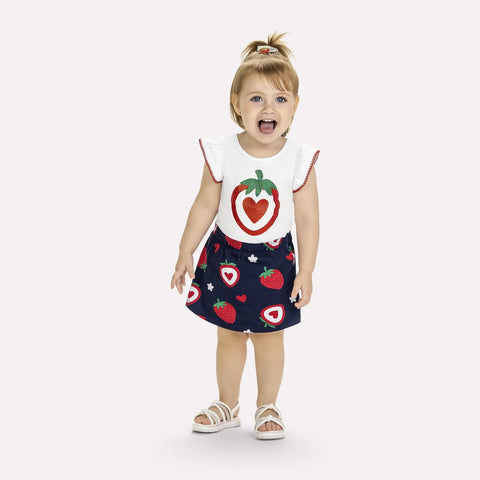 Kyly  Girls' TShirt & Skirt Set 1000523 "Strawberry Hearts" Navy-White