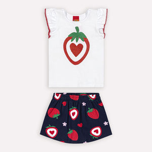 Kyly  Girls' TShirt & Skirt Set 1000523 "Strawberry Hearts" Navy-White