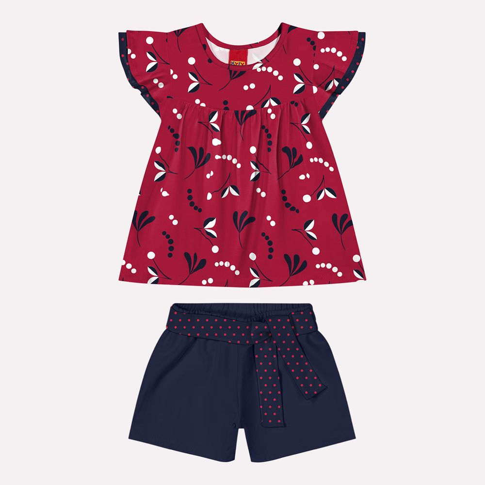 Kyly  Girls' TShirt & Shorts Set 1000541  "Falling Leaves" Red-Navy