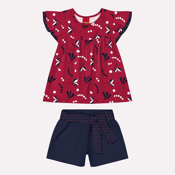 Kyly  Girls' TShirt & Shorts Set 1000541  "Falling Leaves" Red-Navy