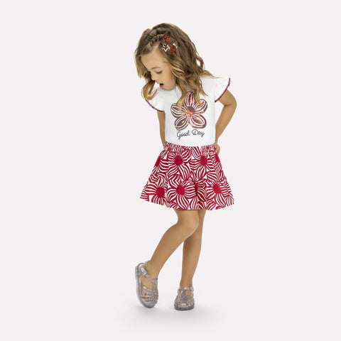 Kyly  Girls' TShirt & Skort Set 1000544 Sequin Floral Embroidery Red White