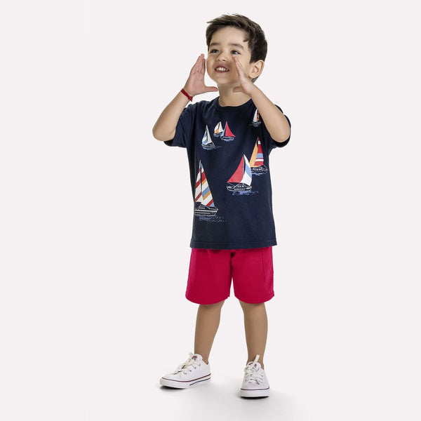 Kyly  Boys' TShirt & Shorts Set 1000604 Boats Sailing Print Navy-Red