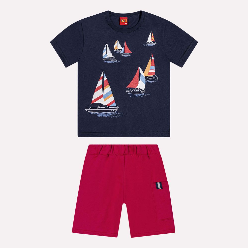 Kyly  Boys' TShirt & Shorts Set 1000604 Boats Sailing Print Navy-Red