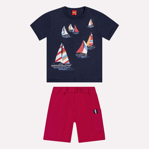 Kyly  Boys' TShirt & Shorts Set 1000604 Boats Sailing Print Navy-Red
