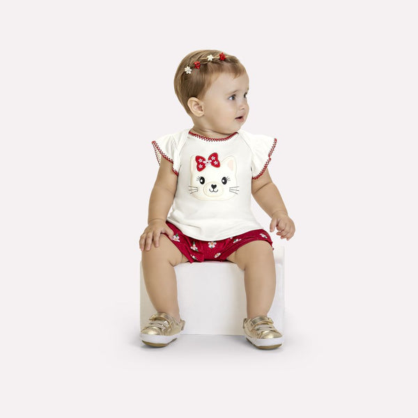 Kyly  Girls' Tshirt & Shorts Set 1000664  "Pretty Kitty" White-Red