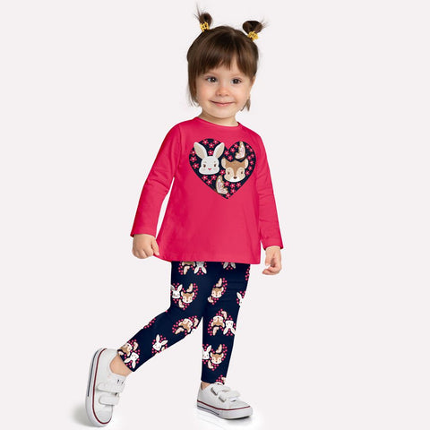 Kyly  Girls' Top & Leggings Set 1000735 Bunny+Deer Fuchsia Navy