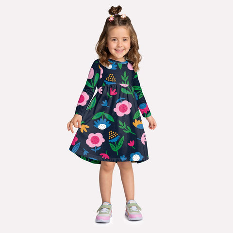 Kyly  Girls' Cotton Dress 1000751 Floral Print Navy