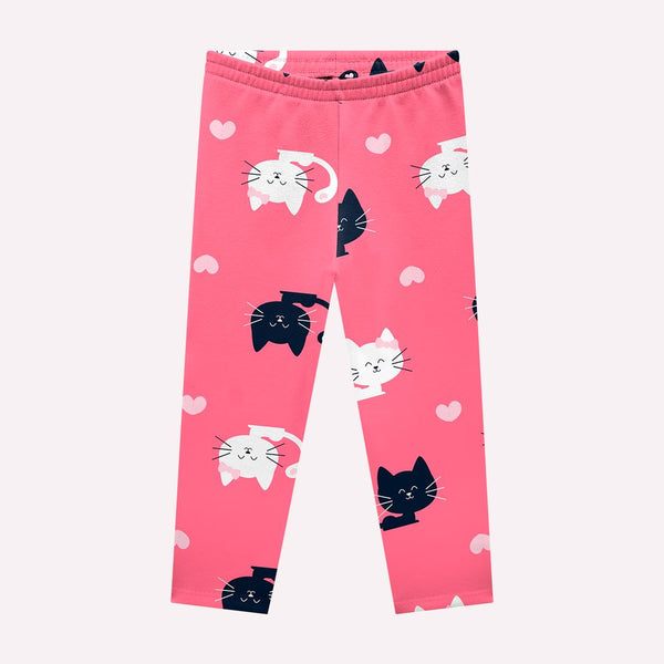 Kyly  Girls' Top+Leggings Set 1000759 Cream Hot Pink Cats Rhinestone Heart