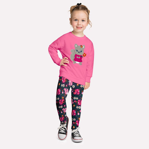 Kyly  Girls' Top+Leggings Set 1000762 Hot Pink Black Cats Squirrel Print