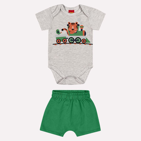 Kyly Baby Boys' TShirt & Shorts Set 1000860 Animal Print Set Grey-Green