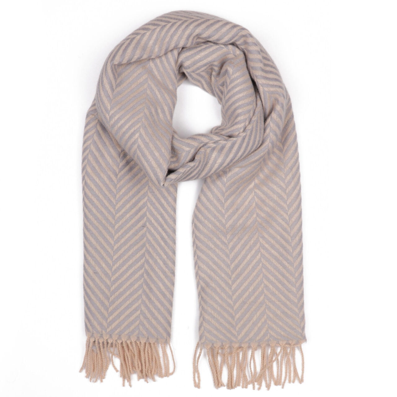 Zelly Ladies Herringbone Scarf with Scarf Pin- Grey
