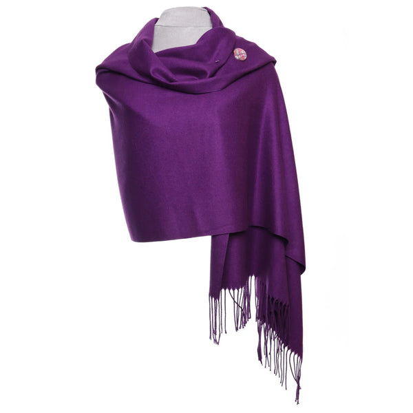 Zelly Pashmina with Fringed Edge Purple & Scarf Pin