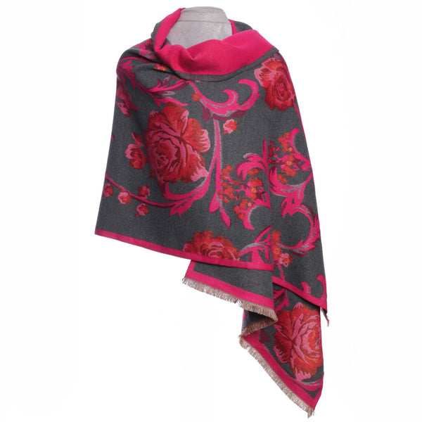 Zelly Abstract Hearts Reversible Wrap & Scarf Pin - Hot Pink