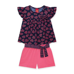 Kyly Girls' Set Tshirt+ Shorts 112561 Navy-Pink