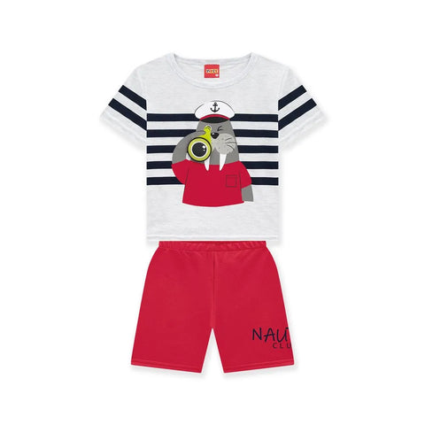 Kyly Boy's Set T-shirt + Bermuda 112653 Captain Walrus Heather-Red