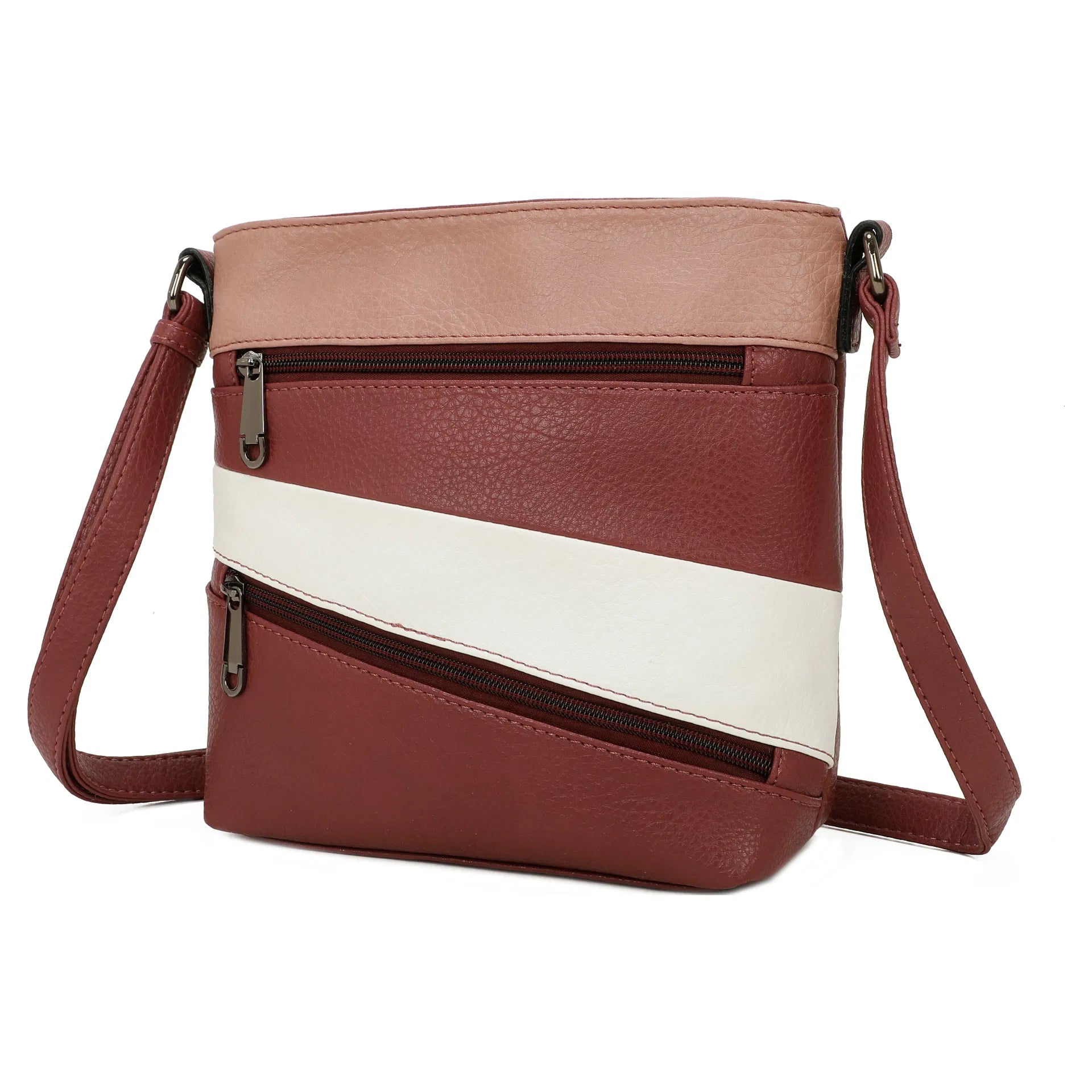 Air Supreme Bags Small Diagonal Zipper and Stripe Pattern PU Crossbody D405