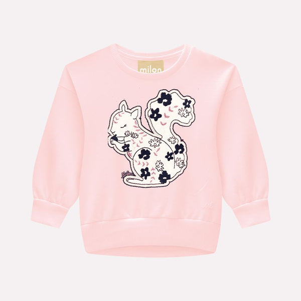 Milon Embroidered Girls' Top+Leggings Set 2000766 Embroidered Squirrel Pink+Black