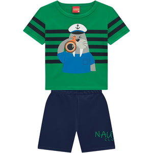 Kyly Boy's Set T-shirt + Bermuda 112653 Captain Walrus Green-Navy