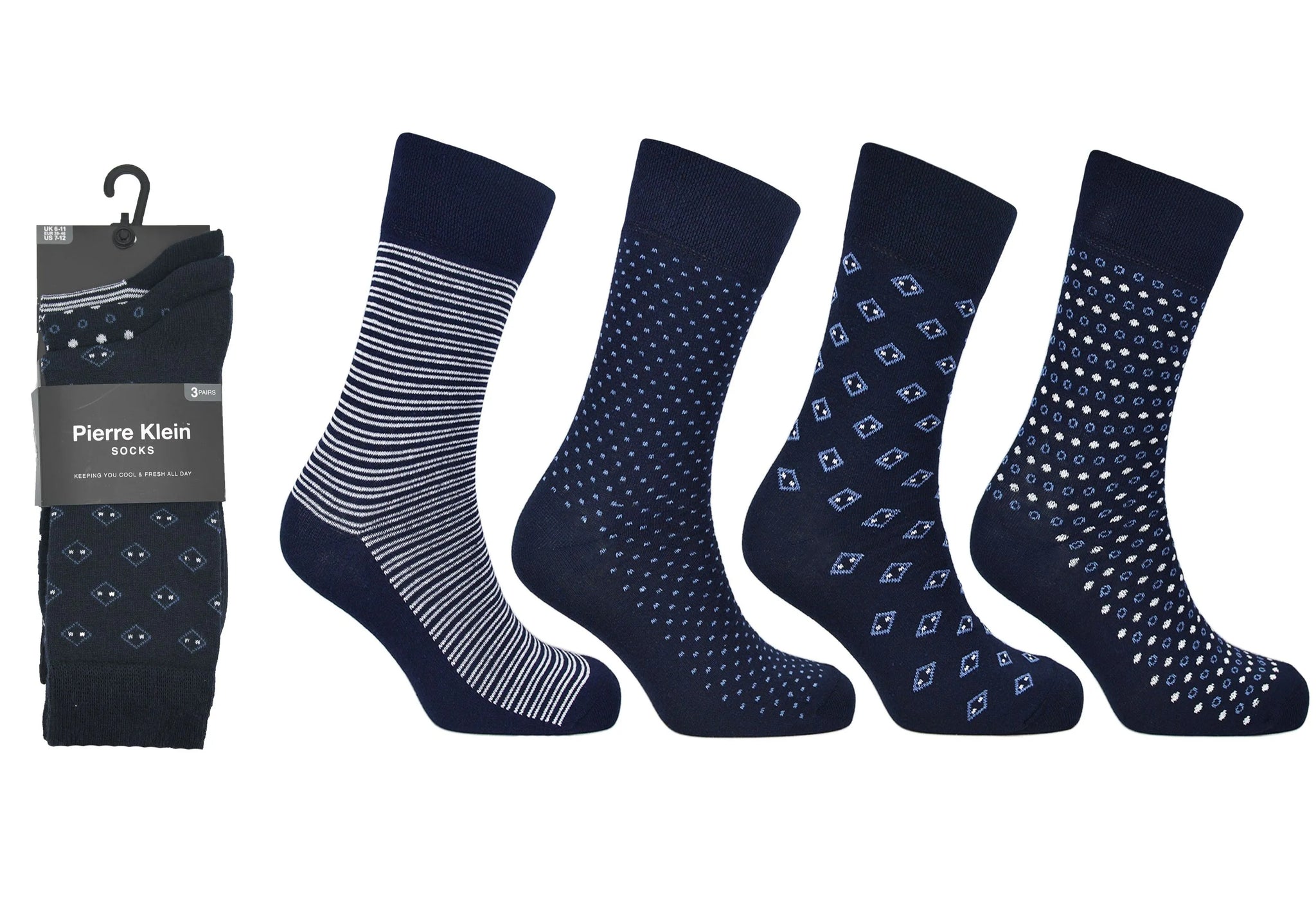 Pierre Klein Mens 3pk Navy Assorted Socks 2488  Buenos  Aires