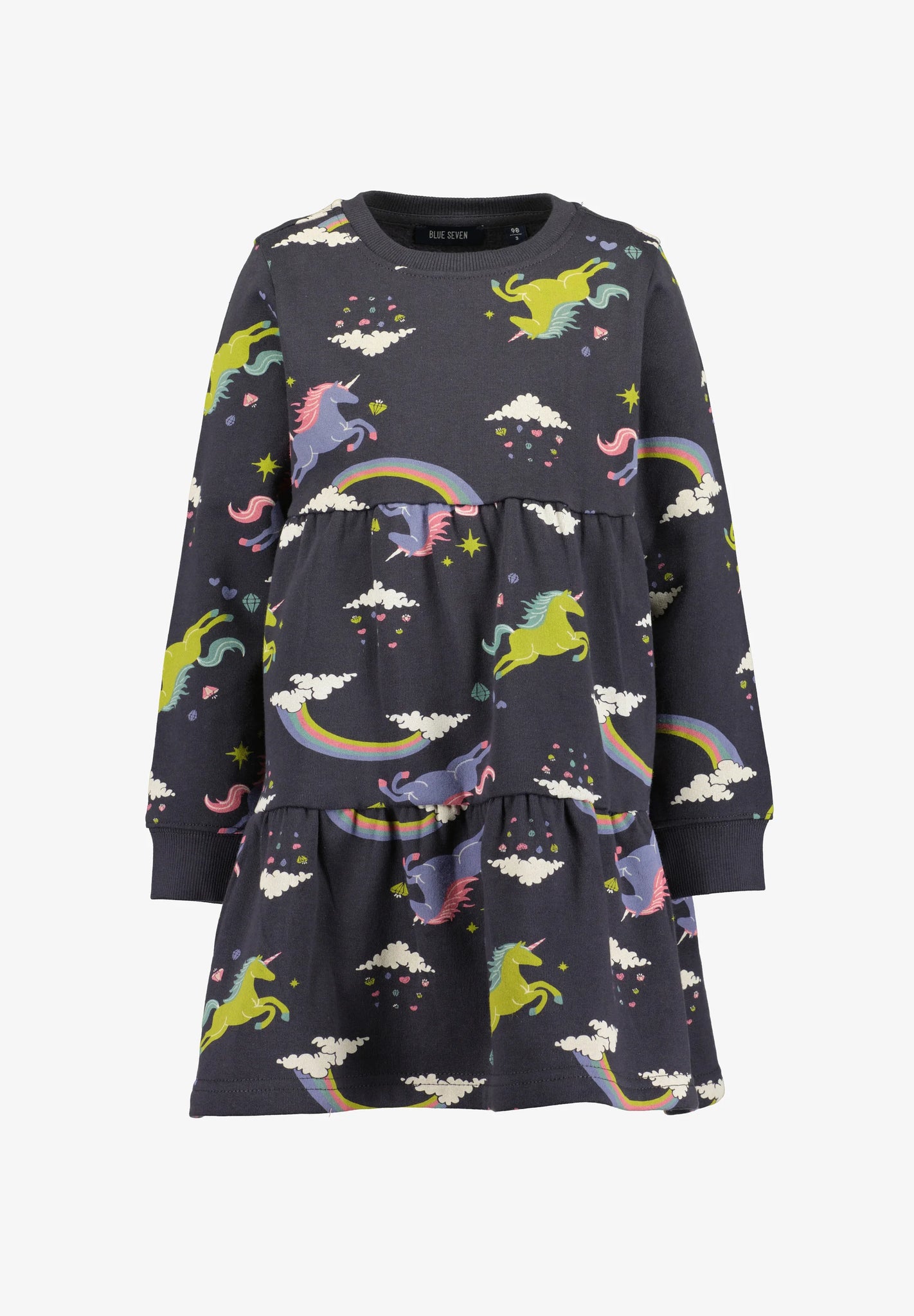 Blue Seven Girls'  Casual Dress Unicorn Rainbow Print 773729-9850 Dark Grey