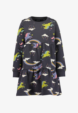 Blue Seven Girls'  Casual Dress Unicorn Rainbow Print 773729-9850 Dark Grey