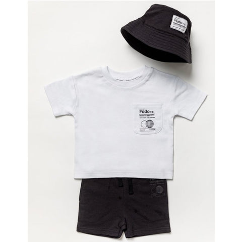 Fudo Baby Boys Drop Shoulder T-Shirt, Short & Bucket Hat Outfit B03804
